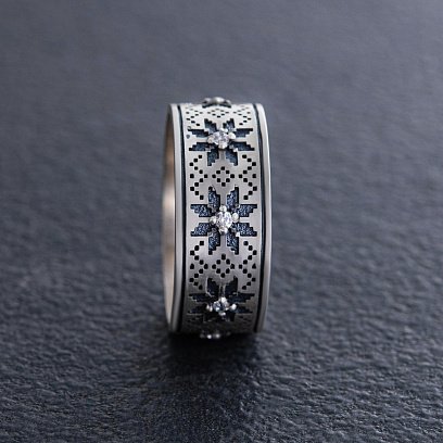 Серебряное кольцо "Вышиванка" (фианиты) 1113 №2