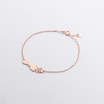 Браслет "Дівчинка та сердечко" в червоному золоті (фіаніти) б05650