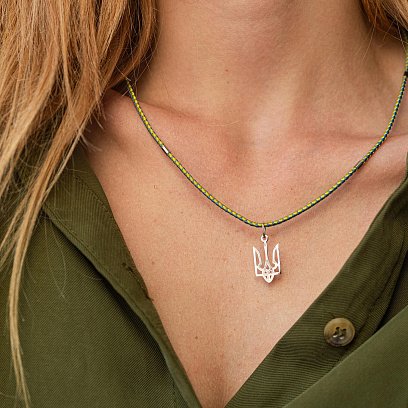 Серебряное колье "Герб Украины - Тризуб на шнурке" 990 №3