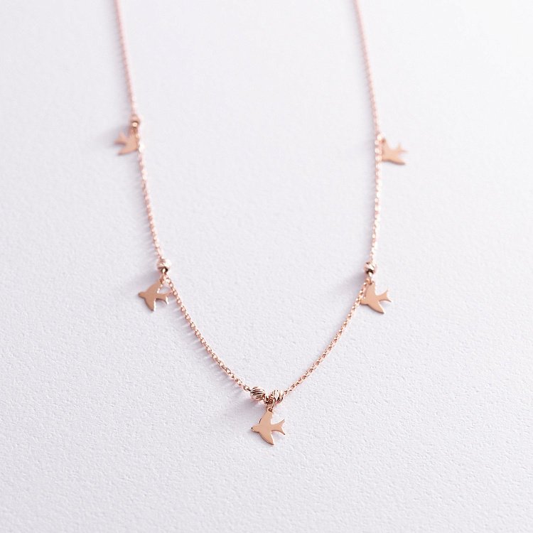 Колье "Ласточки" в красном золоте кол02021 от ювелирного магазина Оникс