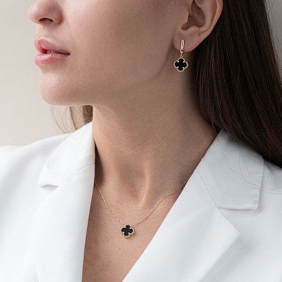 Золоті сережки "Конюшина" з оніксом с06285 №2