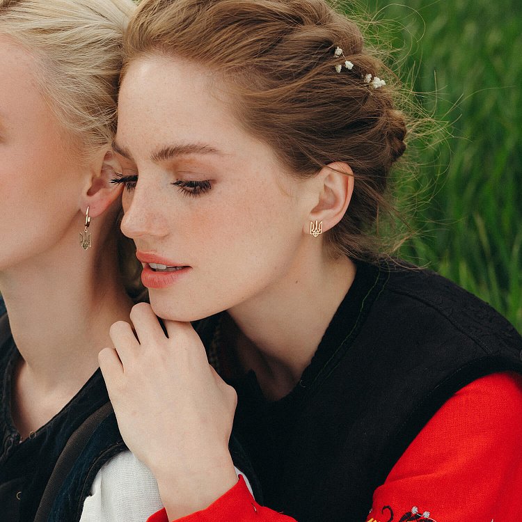 Асимметричные золотые серьги "Герб Украины - Тризуб" с07949 от ювелирного магазина Оникс - 4