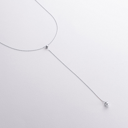 Колье - галстук "Жемчужина на цепочке" в белом золоте (регулируемая длина) кол02636 №3