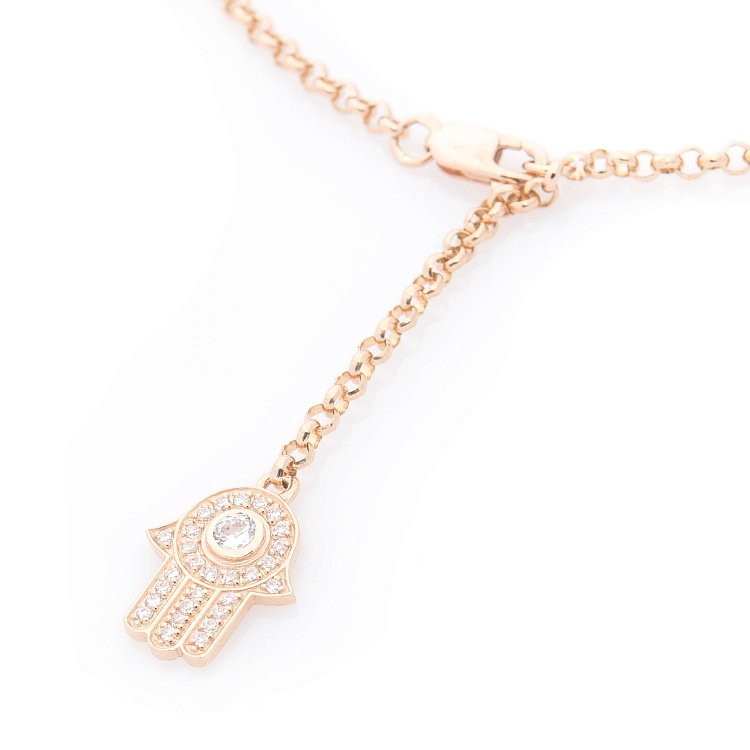 Золотой браслет на ногу "Хамса" (фианиты) б03670 от ювелирного магазина Оникс - 1