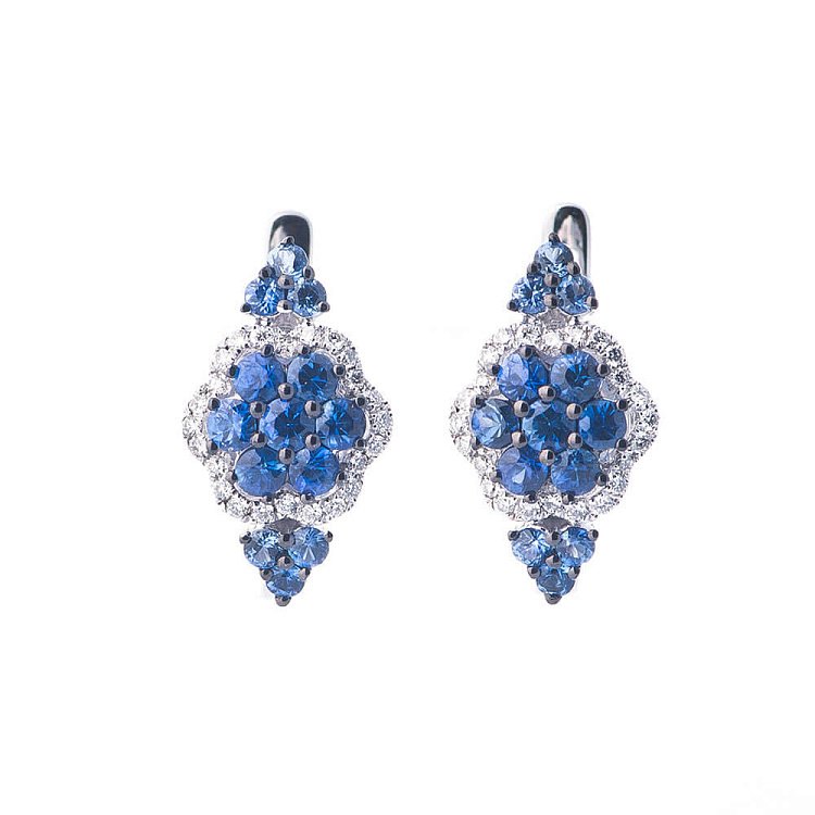 Золотые серьги "Цветок", с сапфирами и бриллиантами сб0066gm от ювелирного магазина Оникс