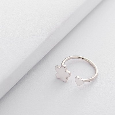 Серебряное кольцо с цветком и сердечком 112163