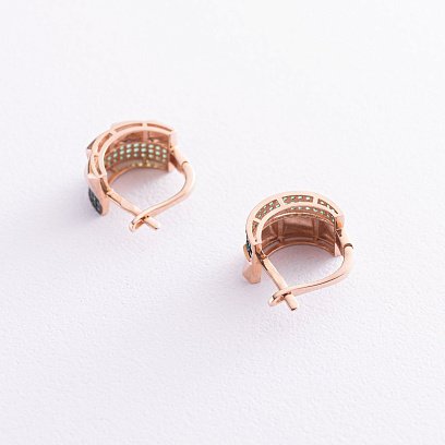 Золотые серьги с зелеными фианитами с05526 №3