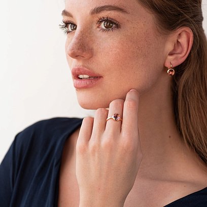 Золотые серьги с розовыми фианитами с07463 №2