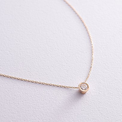 Колье с одним фианитом (желтое золото) кол02282 №5