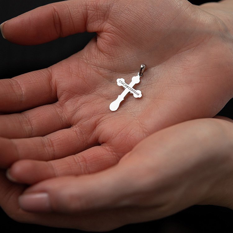 Хрестик "Розп'яття. Спаси та Збережи" у білому золоті п03783 від ювелірного магазину Онікс - 3