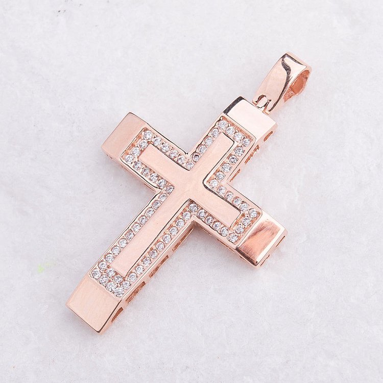 Золотий хрестик з фіанітами п02189 від ювелірного магазину Онікс - 2