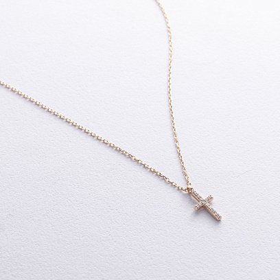 Кольє "Хрестик" у жовтому золоті (діаманти) колб0132м №3