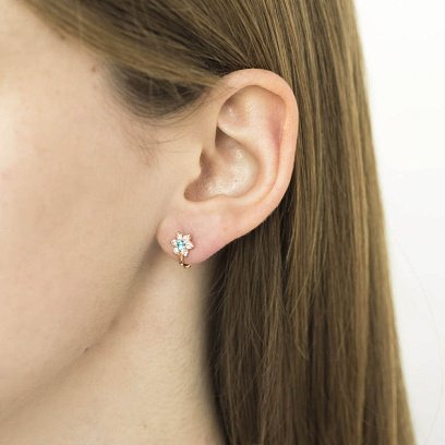 Золоті дитячі сережки "Квіточки" з фіанітами с03530 №5