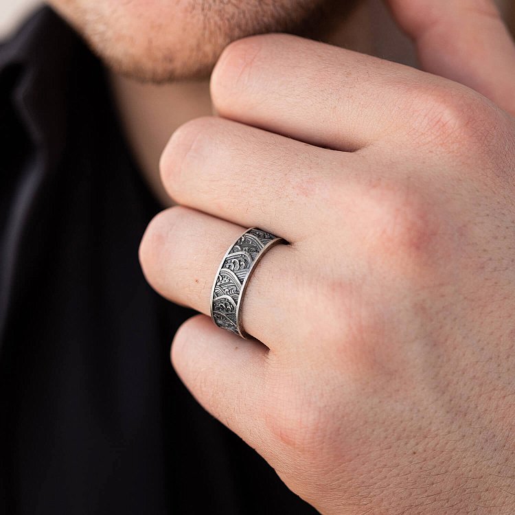 Серебряное кольцо "Японские волны" 7019 от ювелирного магазина Оникс - 2