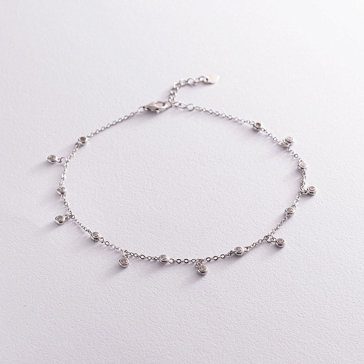 Серебряный браслет с белыми фианитами на ногу 141570 от ювелирного магазина Оникс