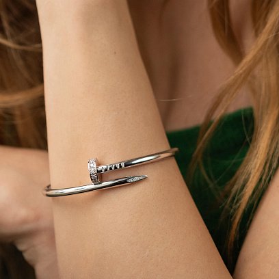 Жорсткий браслет "Цвях" з діамантами (біле золото) 522061121 №8