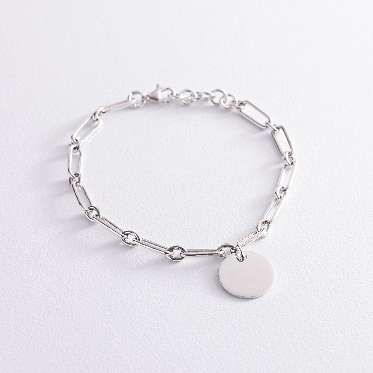 Срібний браслет "Ланцюжок з монеткою" (можливе гравіювання) 141593 від ювелірного магазину Онікс - 11