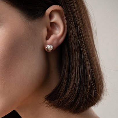 Срібні сережки - пусети з перлами 123065 №2