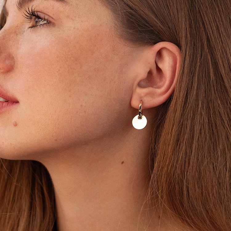 Сережки - каблучки "Монетки" у жовтому золоті с09037 від ювелірного магазину Онікс - 1