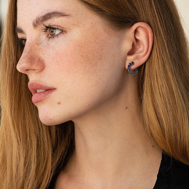 Золотые серьги - пусеты "Саманта" (сапфиры) сб0495gl от ювелирного магазина Оникс - 2