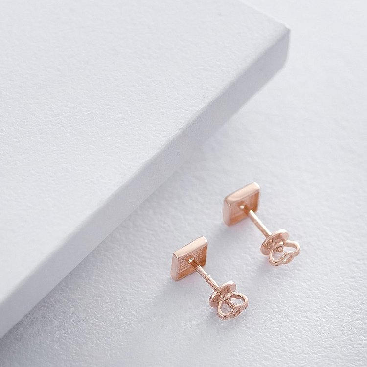 Золотые серьги-пусеты "Квадратики" с06055 от ювелирного магазина Оникс - 1