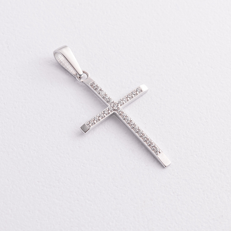 Хрестик у білому золоті (фіаніти) п04058 від ювелірного магазину Онікс