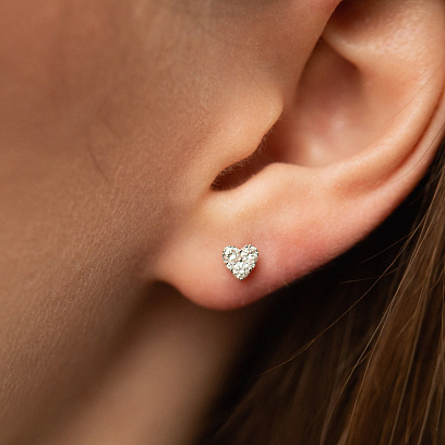 Золоті сережки - пусети "Сердечки" з діамантами сб0550mi №4