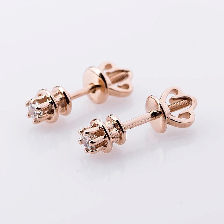 Золотые серьги-пусеты с бриллиантами е0681к от ювелирного магазина Оникс