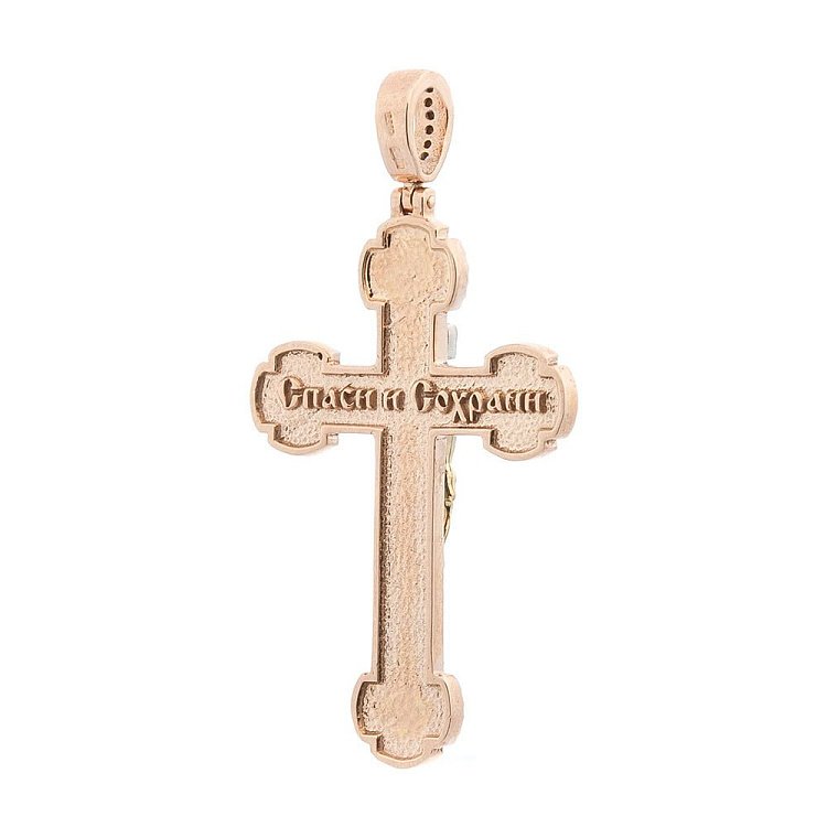 Золотий хрест з фіанітами і емаллю 2054400-0 від ювелірного магазину Онікс - 1