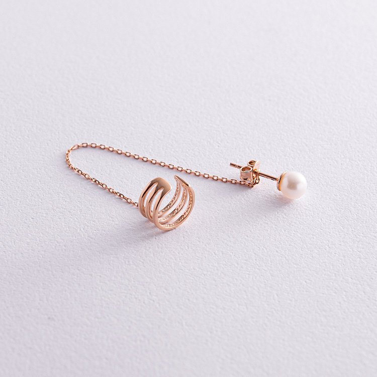 Сережка - каффа "Трініті" з перлиною (червоне золото) с08261 від ювелірного магазину Онікс - 2