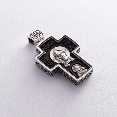 Чоловічий православний хрест "Спас Нерукотворний. Архангел Михаїл" з ебенового дерева та срібла 133230 №7