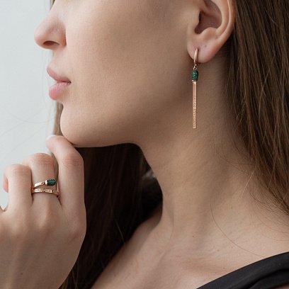 Золотое кольцо "Спичка" (зеленые фианиты) к06264 №2