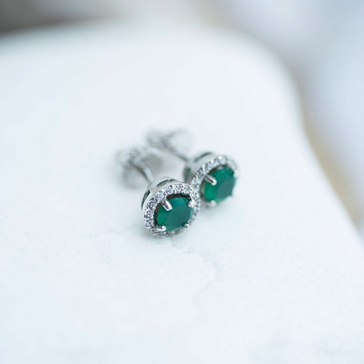 Золоті сережки-пусети (агат, фіаніти) с489бз від ювелірного магазину Онікс - 5