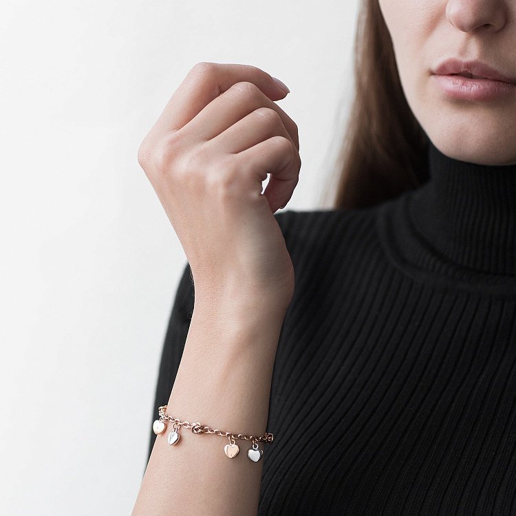 Золотий браслет "Сердечка" б04350 від ювелірного магазину Онікс - 1