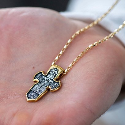 Серебряный крестик с позолотой "Распятие. Архангел Михаил" 131746 №2