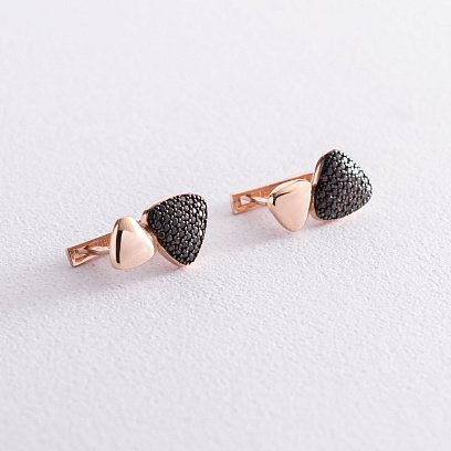 Золотые серьги с черными фианитами с04984