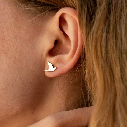 Золоті сережки-пусети "Літаючі пташки" с06310 №3