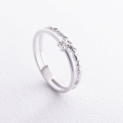 Золота заручальна каблучка з сердечками (фіаніт) к07511