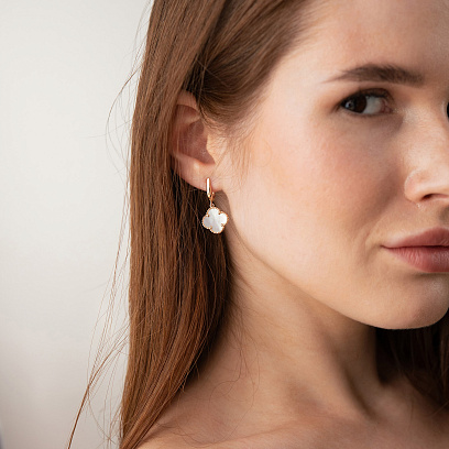 Серьги "Клевер" в красном золоте (перламутр) с09487 №5