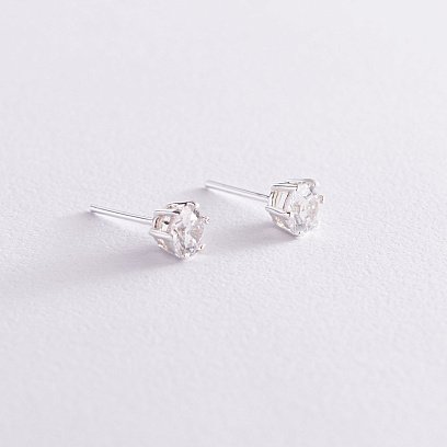Серебряные серьги-гвоздики с фианитами 6мм 12737 №3