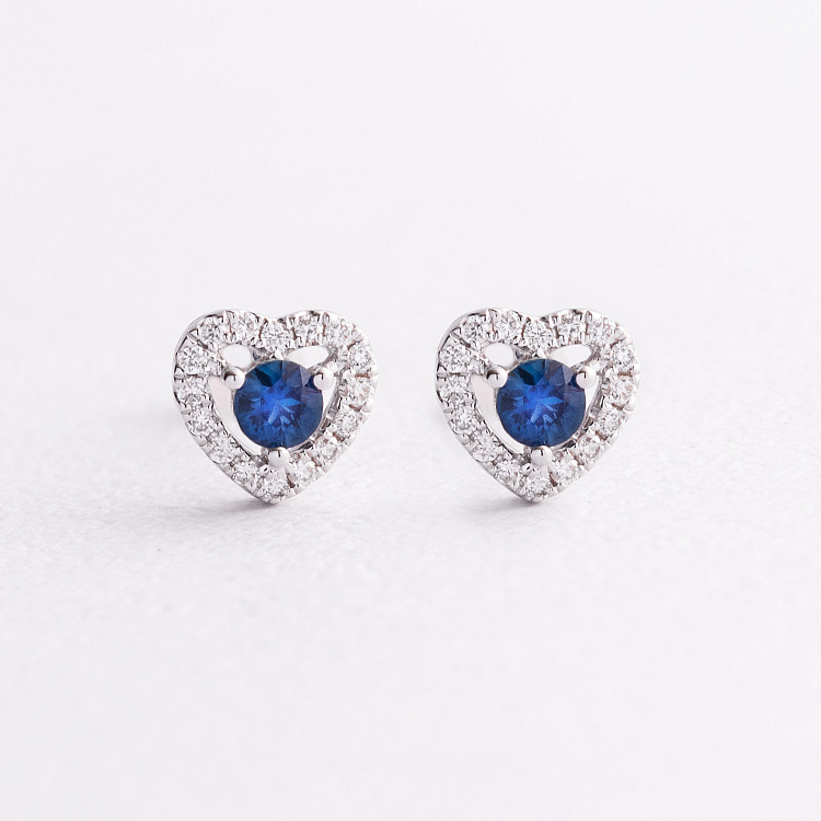 Золотые серьги - пусеты "Сердечки" (сапфиры, бриллианты) сб0508ca от ювелирного магазина Оникс - 7