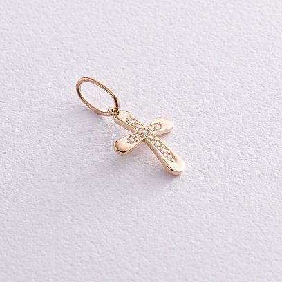 Крестик в желтом золоте с фианитами п03759