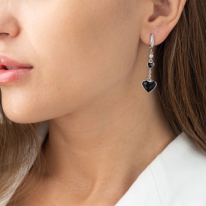 Серебряные серьги "Сердечки" (эмаль, фианиты) 122303ч №2