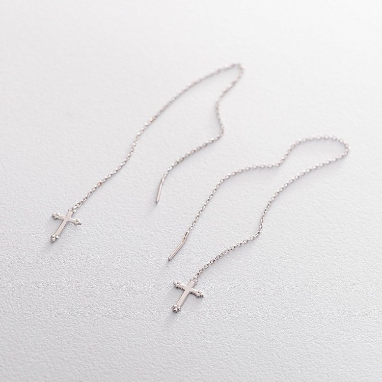 Золотые серьги - протяжки "Крестики" с05242 от ювелирного магазина Оникс