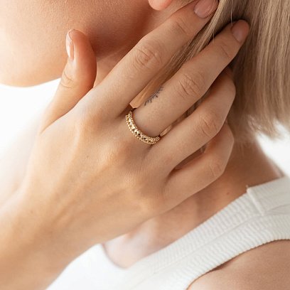 Кольцо "Сердечки" в желтом золоте (фианиты) к07060 №6