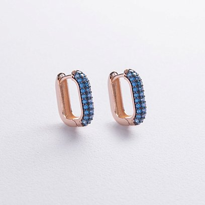 Золотые серьги "Беата" с голубыми фианитами с08934