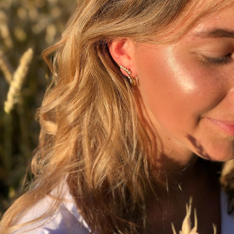 Золотые серьги "Веточки" с фианитами с04338 от ювелирного магазина Оникс - 2