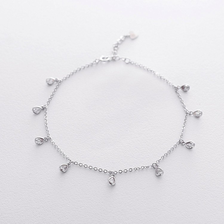 Серебряный браслет на ногу "Танец капель" (фианит) 141321 от ювелирного магазина Оникс