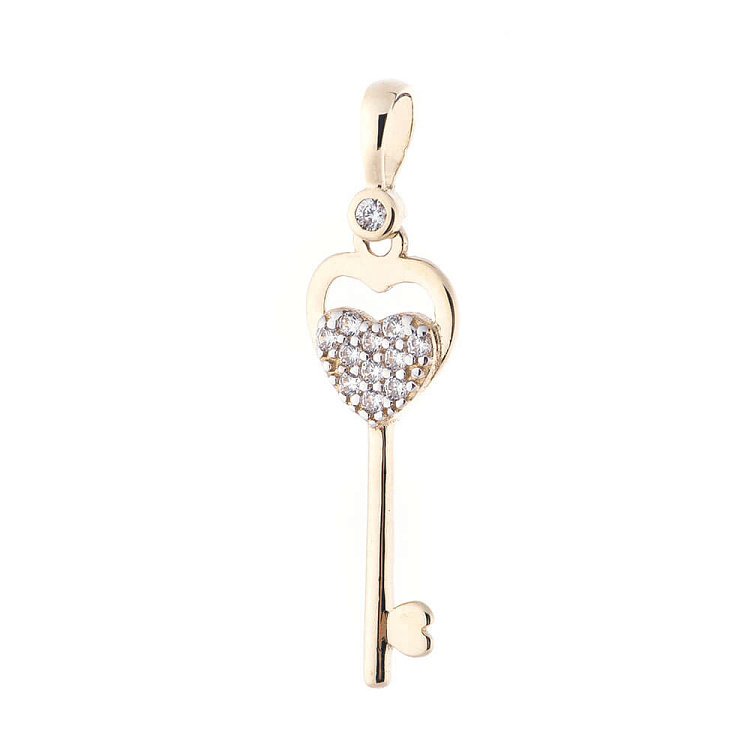 Золотой кулон "Ключик" (фианиты) п02836 от ювелирного магазина Оникс