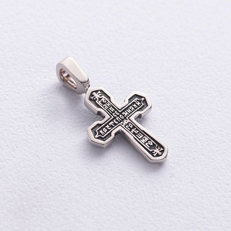 Золотой православный крестик с распятием и молитвой (чернение) п03785 от ювелирного магазина Оникс - 1